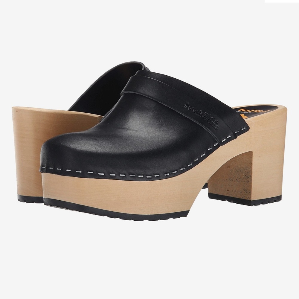 Toffel Swedish Hasbeens Louise Clogs Black and Wood Size EU 41 Size 11